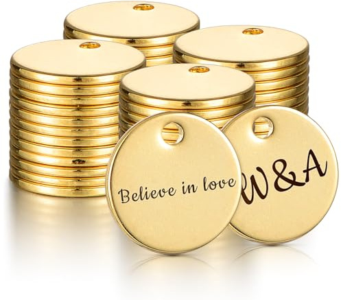HOUSWEETY 50 Stück große gravierte runde Charms aus Edelstahl für Anhänger, individuelle Stempelrohlinge, Tags, Mini-Scheiben für Armbänder, Ohrringe, Halsketten, Ketten, Charms, Schmuckherstellung