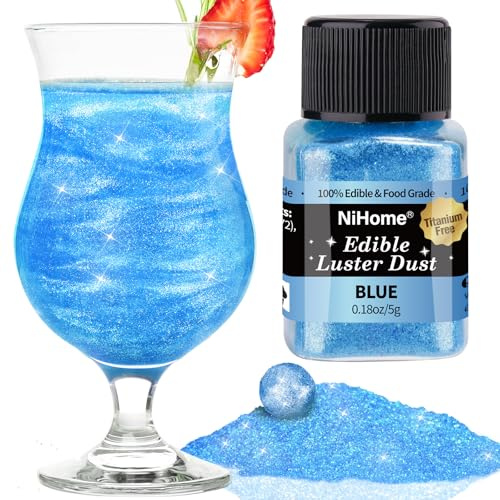 NiHome Glitter commestibile per bevande, polvere, alimenti metallici, Edible Glitter per vino, torte, dolci, dolci, panetteria, vegano, senza titanio (5 g/0,18 oz, blu)