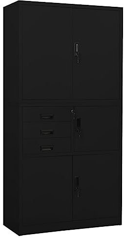 Youuihom Multifunktionale Schränke Medizinische Schränke Putzschrank Büroschrank Schwarz 90x40x180 cm Stahl Geeignet für Garage, Wohnzimmer, Küche, Hauswirtschaftsraum