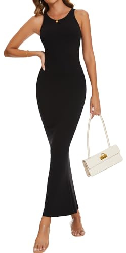 SHAPERIN Kvinnor Ärmlös Bodycon Klänning Lång Sexig Cocktailklänning Bodycon Maxi Klänning, Svart, M