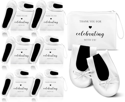 Cuffbow 6 Pairs Wedding Foldable Flats Ballet Dancing Shoes for Purse Rollable Ballerina Slippers Shoes Bulk Bride Bridesmaids Guests(White)