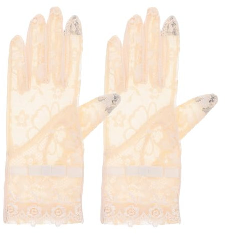 1 Paar Spitzenhandschuhe Braut Hochzeit Handschuhe Kurze Tee Party Handschuhe Abschlussball Party Frauen Handschuhe, beige, 22.00X9.00X0.20CM