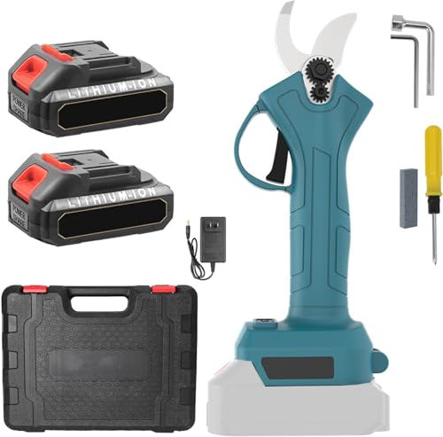 Sécateur Électrique Sans fil, 25mm Secateur Electrique Professionnel, pour l'élagage, sécateur électrique sans fil pour jardin, branches (2 Batterie)