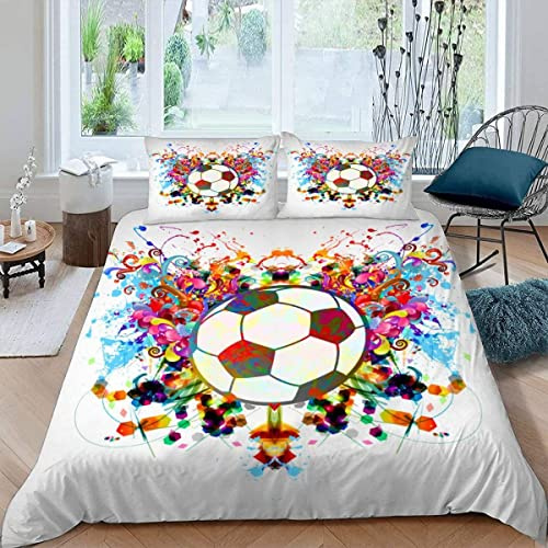 Juego de ropa de cama con diseño de fútbol 3D, tamaño doble, microfibra suave, personalizable, 3 piezas, funda de edredón pequeña con cremallera, materiales hipoalergénicos