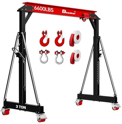 Dkenicor 3 Ton 6600Lb Gantry Crane, 9.06FT Maximum Width, 8.53-12.47ft Adjustable Height, Portable Shop Lift Hoist with 3 Ton Manual Trolley, Red