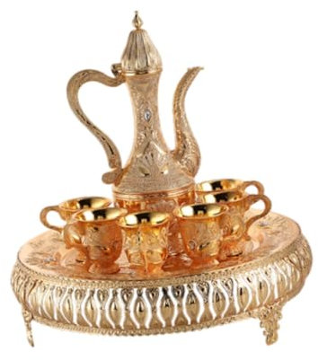 Baoblaze Türkische Kaffeetasse, türkischer Kaffee, Teekannen-Set, Kunsthandwerk, Heimdekoration, Teekanne, Teetablett, Metallbecher für Hochzeit, Party, Gold