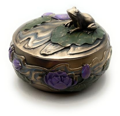 RUSTIX Frog Trinket Box - Art Nouveau Frog Gifts for Women, Decorative Jewelry Box with Hand-Painted Lily and Frog Design - Whimsical Frog Decor for Home and Office