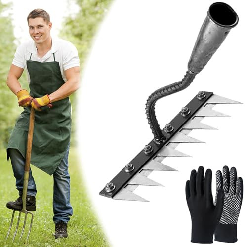 Rastrillo desherbador de jardín de Acero al Carbono de 5/6/7/8 Dientes, rastrillo desherbador de Hierro Mejorado, rastrillo de Hierro para jardinería y (8 Teeth)