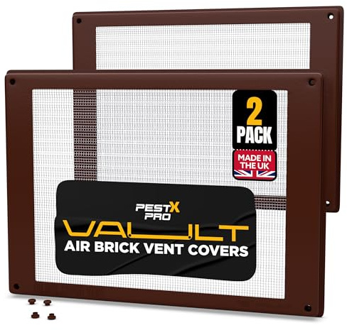 Pest-X Pro Vault Air Brick Covers 254mm x 180mm (2 Pack) - Rodent Control Vent Covers Exterior - Air Brick Pest Guard - Vent Cover for Walls Outside - Stops Mice and Pests - Brown
