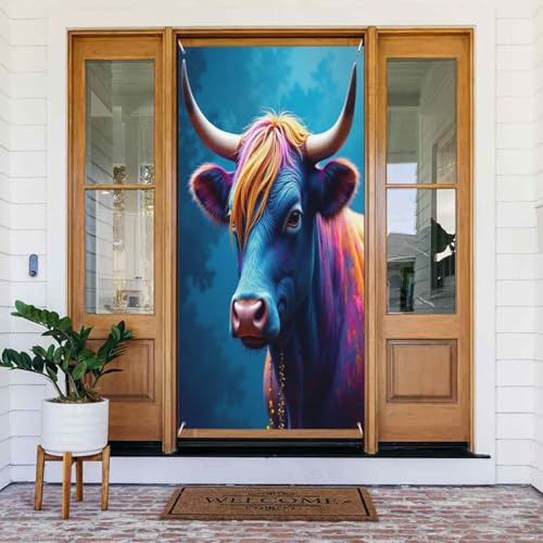 Decoraciones para puertas – Impresión clásica de toro n.º 141, pancarta de puerta de primavera y verano para parte delantera, cartel de otoño e invierno, telón de fondo colgante para exteriores
