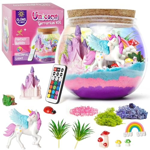 Libershine Cadeaux Licorne, Kit Terrarium DIY avec Jouet Licorne pour Filles et Garçons, Kit D'art et D'artisanat pour Enfants, Veilleuse DIY Kids pour Filles de 3 4 5 6 7 8+ Ans