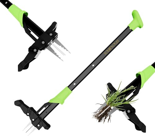 TohieVogh Unkrautstecher, Stand up Unkraut Entferner Gerät mit 4 Klauen, Langstielige Unkrautentferner für Garten Rasen, Wurzelentferner für Löwenzahn, Grün, 100 cm