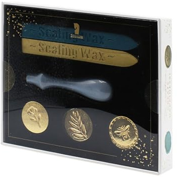 Siegel Wachs Set 6 teilig, mit 3 Siegeln, Rose, Zweig, Biene