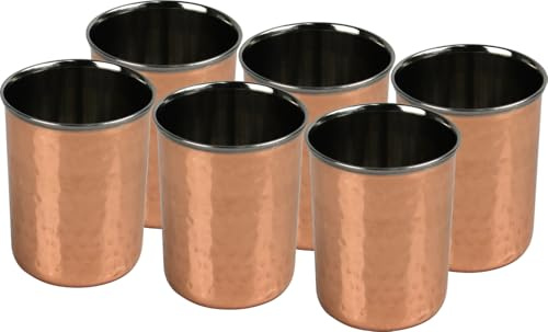 LAVV HOUSEWARES LTD 6X Heavy Duty Hammered Copper & Stainless Steel Tumbler 300ml (10.5oz)
