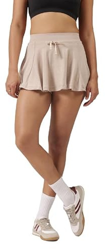 BlissClub AirMelt damkjol med andra hudkänsla, utsvängd passform med dolda shorts och innerficka, justerbar linning med dragsko, komfort redo för resor, arya airmelt beige, L
