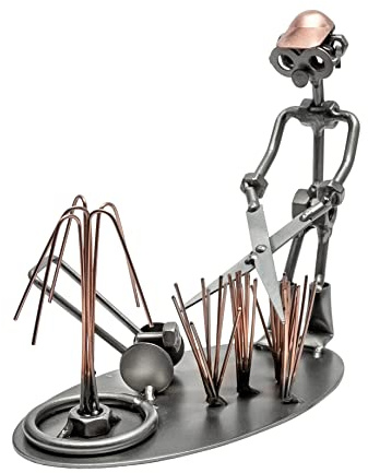 STEEMO Original Schraubenmännchen Figur: Gärtner Gartenpflege Rentner - Geschenk - Metall-Deko, Kunsthandwerk, Stahl, grau 21x12x18 cm