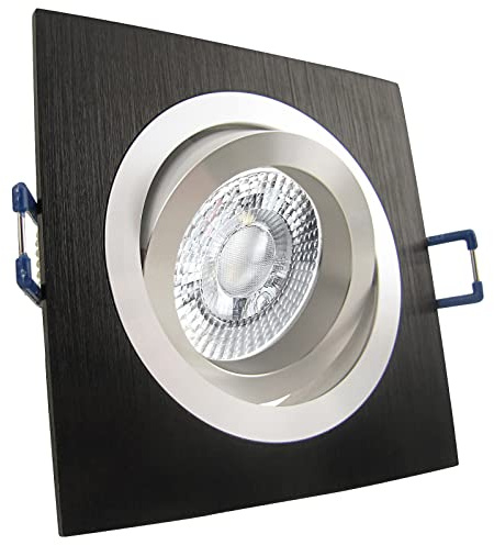 trendlights24 Noble LED Decken Einbaustrahler Schwarz 7W dimmbar 5er Set | Einbauleuchte, eckig, LED Spots, GU10, 38° Abstrahlwinkel, Neutralweiß, 4000K, Spot, austauschbar, Deckenspots, schwenkbar
