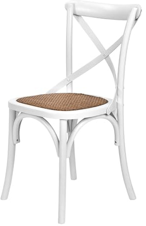 BUTLERS Esszimmerstuhl 56x49x88 cm Ulmenholz - Cross Country | Farbe Weiß - Küchenstuhl für Landhausküchen - Polsterstuhl für Esszimmer - Bistrostil mit Rattansitzfläche