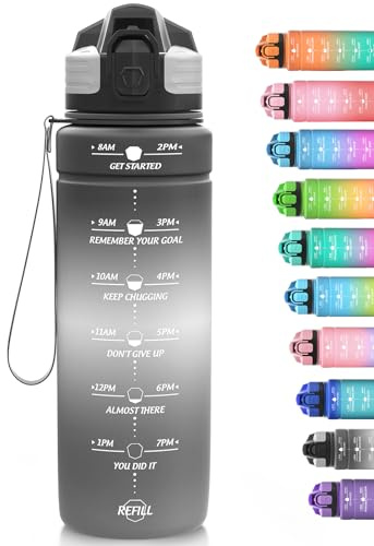 Niggeey Borraccia Sportiva Da 1 Litro/700ml/500ml, Bottiglia Sportiva con Indicatore del Tempo e Scala, 1 clic Aperto, Adatto per Palestra, Yoga, Corsa, Bicicletta, Campeggio e Vita Familiare