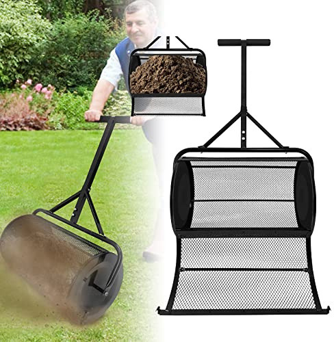 YARDIN Esparcidor de compost y turba de 65 cm, de metal robusto mejorado, con cierres laterales y mango en T para césped y jardín