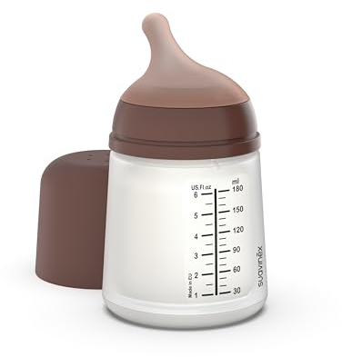 Suavinex, Biberon Anti-Coliche Zero Zero, con Tettarella a Flusso Adattabile (A), Silicone, per Bambini +0 Mesi e Neonati, Allattamento Latte Materno e Formula, 180 ml, Deep