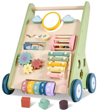 Wooden Baby Walker Wheels,Baby Push Walker for Babies 10 Months+ Montessori,Toddler Walker Push Toy Wooden Activity Walker for Baby Boy,Walking Toys for 1 Year Old+ Learning to Walk Girl Christmas