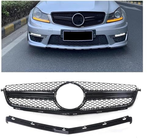 Kühlergrill FÜR Merc&edes FÜR B&enz W204 C63 AMG 2012 2013 2014 Nur Frontgrill W/Grillrahmenabdeckung Trim Overlay Schwarz Auto Upper Bumper Hood Mesh