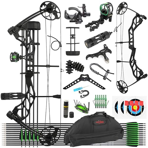 SHARROW Bogenschießen Compound Bogen und Pfeile Set für Erwachsene Anfänger Jagd und Targeting, 19-70 Lbs Ziehgewicht, 19-30 Auszugslänge, IBO 320 fps, Jagd Compoundbogen Kit (Schwarz)
