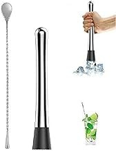 Bhavika Creation Stainless Steel Muddler with Teardrop Bar Spoon, Set of 2, Cocktail Stirrer with Silicone Handle, Large, Silver