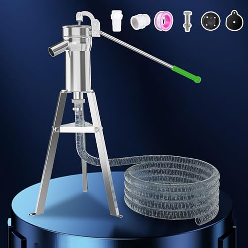 Elitix Schwengelpumpe Tiefbrunnenpumpe aus Edelstahl mit 5 M Schlauch, Handpumpe mit 10 M Saugleistung, Große Wasserausbeute, Grundwasser-Krugpumpen-Set für Garten, Hof und Bauernhof(42cm (16 1/2))