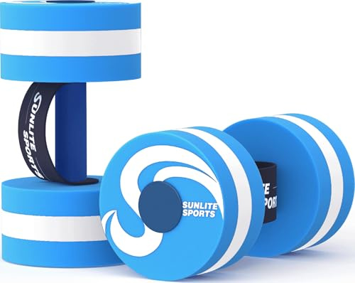 Sunlite Sport vattenvikter för poolträning, hantlar, vattenaerobisk utrustning, högdensitets EVA-skum hantel med handtagsremsa, aqua-terapi, pool fitness träning set med 2