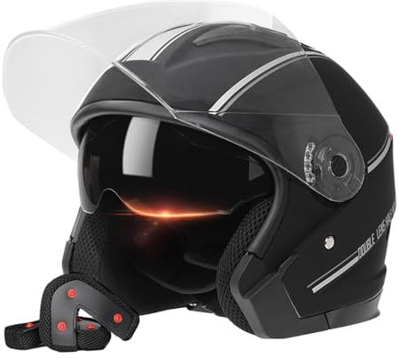 Caschi Da Moto Per Adulti Caschi Da Moto je-t Casco Da Scooter Uomo ABS Casco Da Moto Con Visiera Trasparente Taglia Regolabile Caschi A Doppia Lente Casco Semiaperto 3/4 Con Occhiali