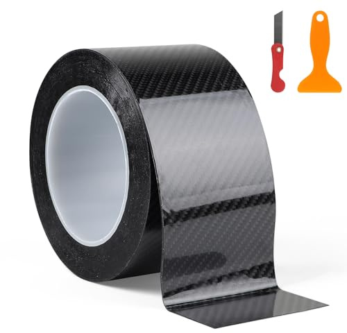 EFUTURETIME Carbon Folie Auto Schwarz Glänzend 7cm X 10m Auto Einstiegsleisten Schutz Selbstklebend Lackschutzfolie für Stoßstange, Kofferraum, Fahrrad, Motorrad, Möbel