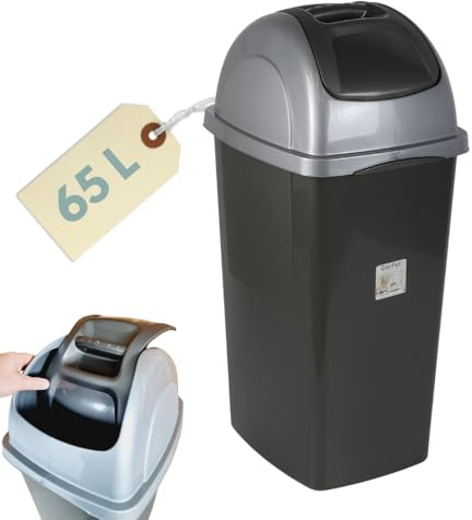 GarPet Mülleimer Groß Abfalleimer Küche Mülleimer Schwarz Küchenabfalleimer mit Schwingdeckel Küchenmülleimer 65 L Abfallsammler Küche Schwingeimer mit Deckel