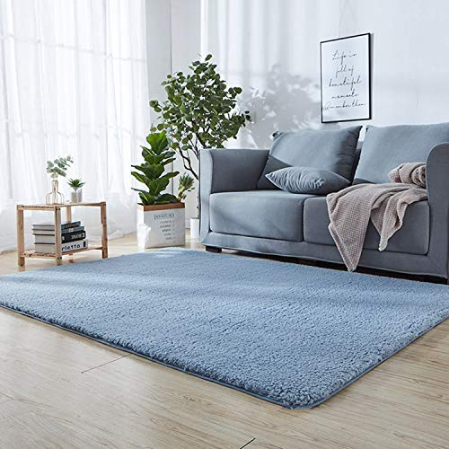 Alfombra de lana sintética de oveja azul, 50 x 130 cm de grosor, absorbente, antiestática, apta para alérgicos