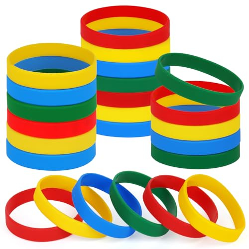 NAHRMY Silicone Wristbands Blank Rubber Bracelets for Adult Kid Teen, 24 pcs Sports Party Silicone Elastic Wristband Bracelet bands for Events School Teacher Supplies