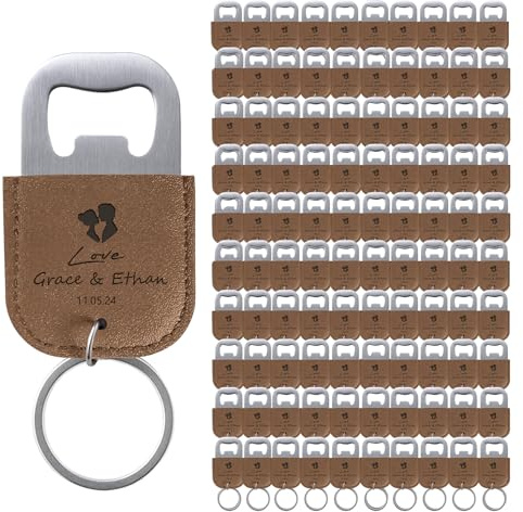 100 Unidades Abrebotellas Personalizados, Llaveros Personalizados de Cuero, Detalles de Boda para Invitados en Caqui, Abridor de Botellas & Regalos Nupciales