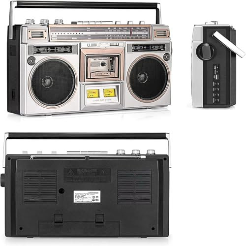 Klassischer 80er Jahre Retro Boombox CD Player, Retro Bluetooth Kassettenrekorder AM/FM Radio, Kann Intern Aufnehmen, Externes Aufnahmeband, Wiedergabeformat MP3/WMA/WAV/FLAC/APE, Für Familientreffen