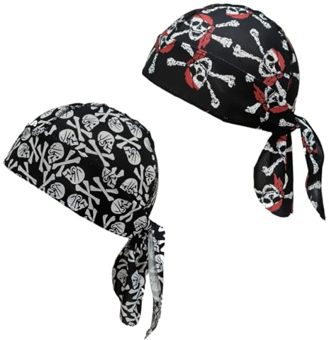 JYNVO Confezione da 2 cappellini da ciclismo per esterni, cappelli da pirata traspiranti, cappelli con protezione solare ad asciugatura rapida, bandana unisex in poliestere setoso