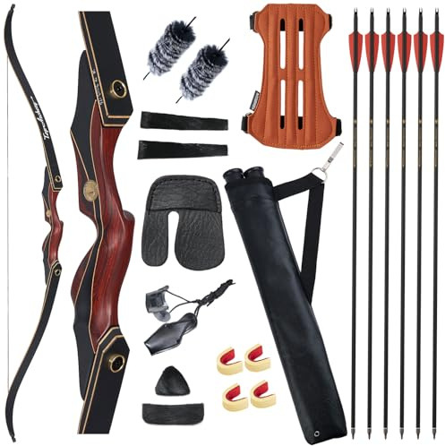 60 Zoll Recurvebogen und Pfeil Set für Erwachsene Takedown Recurvebogen HolzBogengriff 25-50lbs Rechte Hand für Jagd Erwachsene und Anfänger (50 lbs)