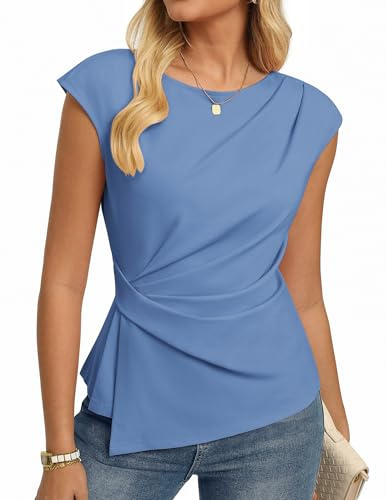 GRACE KARIN - Maglietta da Donna Estiva Elegante con Maniche a Sbuffo Business Blusa Slim Fit Camicia da Notte Top, grigio/blu, XL