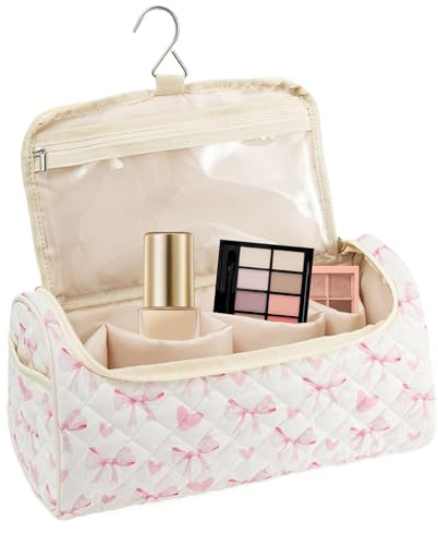 Makeup Bag – bomull + polyester, 12,6 x 6,5 x 6,5 cm, vadderad organisatör med kapacitet, bärbar hängande resekosmetikväska, för hårverktyg, förvaring av, strimlor, toalettartiklar, B