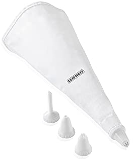 Leifheit Spritzbeutel-Set inkl. 4 Tüllen, aus spezial beschichteter Baumwolle, reiß- und kochfest, Teigspritze zum Backen und Dekorieren, Sahnespritze, Backzubehör, Tortenspritze, weiß