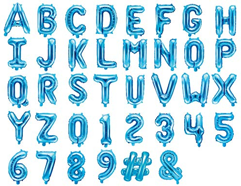 DaLoKu Ballon gonflable en aluminium en forme de lettres et chiffres - 35 cm - Pour anniversaire, mariage, fête prénatale, Nouvel An - Décoration - Couleur : Bleu - Dimensions : Lettre - E.