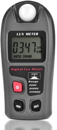 Digital Light Meter, Handheld Illuminance Meter Measure Range Up to 200,000 Lux Luxmeter with LCD Display, Professional Light Tester Light Meter for Plants Warehouse Factory