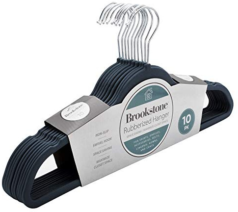 BROOKSTONE, 10 Pack [Non-Slip] High Grade Rubber Coated Plastic Hangers, Ultra Slim Lightweight Design, Heavy-Duty, Won’t Stain Fabric, Swivel 360° Hook