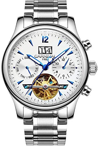 MASTOPHerr multifunktionell automatisk mekanisk klocka Tourbillon rostfritt stål affärskalender armbandsur