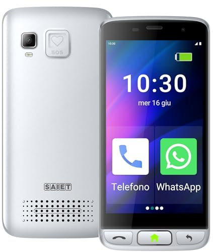 SAIET - Cellulare Smart Senior STS502 Per Anziani 4G e Bluetooth - Tasti e Lettere Grandi - Smartphone con Whatsapp e SOS - Bianco Perla