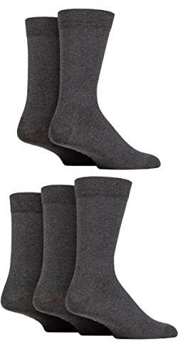 SockShop Mens Plain and Patterned Cotton Socks with Gentle Grip Tops Pack of 5 Charcoal Plain 7-11