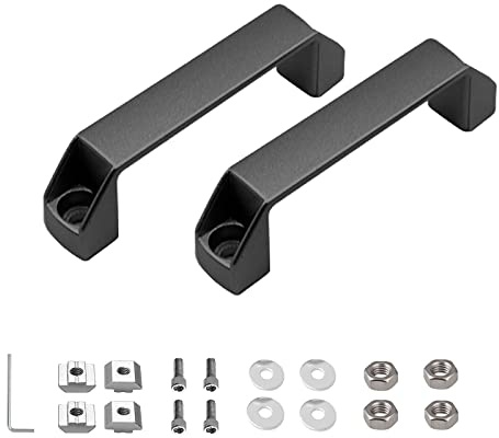 BigCheer Båghandtag, 2 stycken handtag av aluminiumlegering för 30-serien aluminiumprofil, borrhålsavstånd 120 mm, med T-muttrar, skruvar och skiftnyckel (svart)